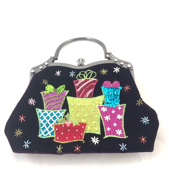 Vendula Handbags - VENDULA LONDON Purple Velvet Metal Bead Purse